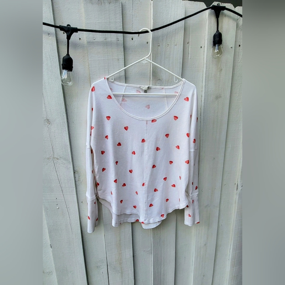 Lucky Brand Waffle Knit White and Heart Pattern Long Sleeve